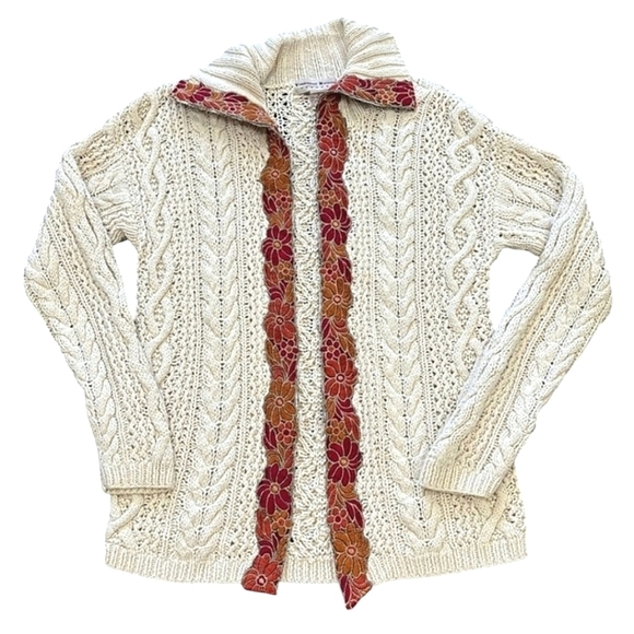 Yorkshire Knitting Company  Vintage Cardigan Ecru & Red Embellishment Size Med. - Picture 1 of 8